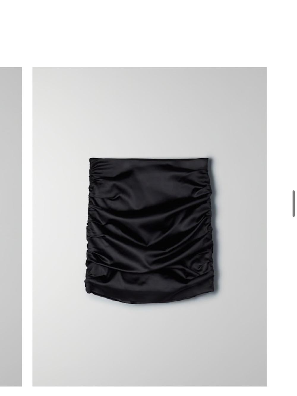 Aritzia Zadie Skirt, size 0, black Ruched Satin Mini Skirt